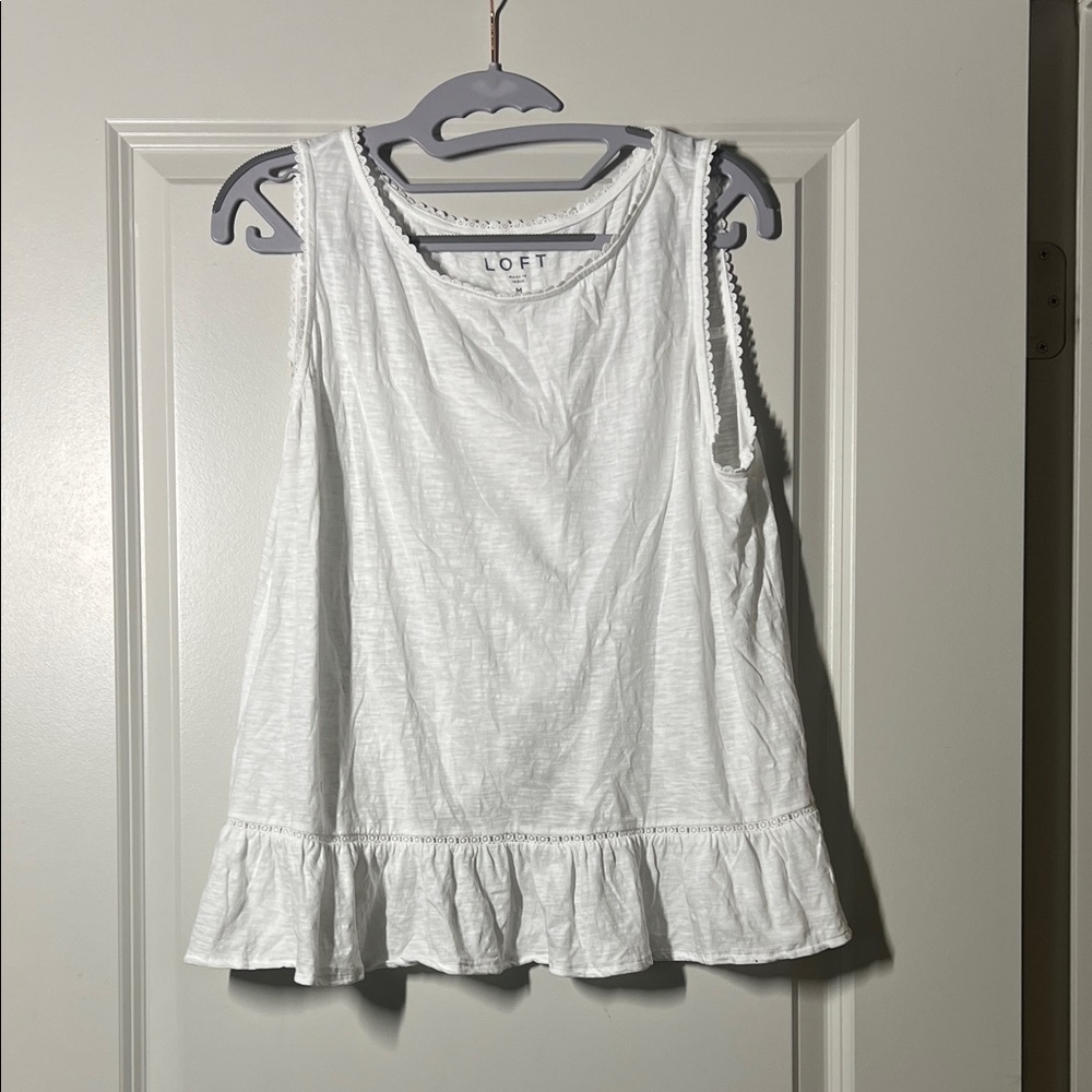 LOFT White Ruffle Hem Tank Top